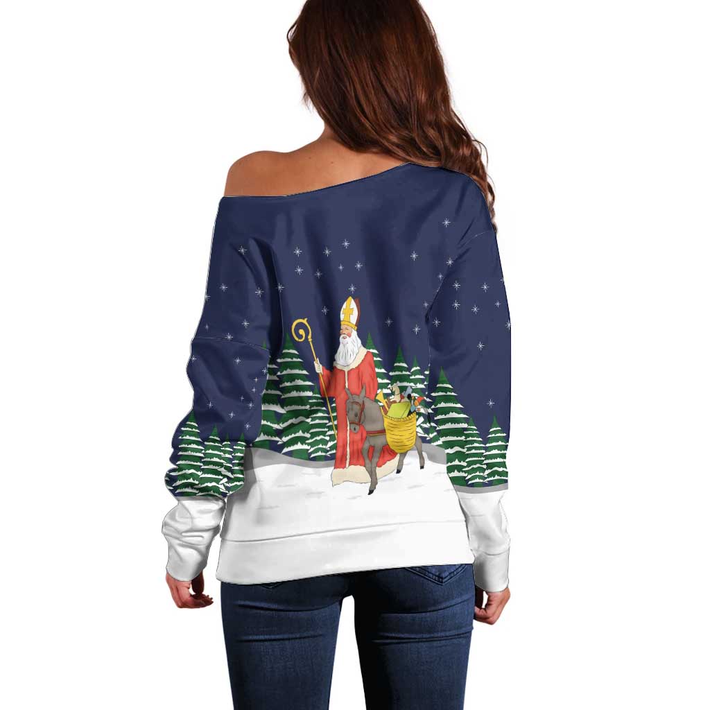 Saint Nicholas Christmas Off Shoulder Sweater Xmas Holiday Patterns - Wonder Print Shop