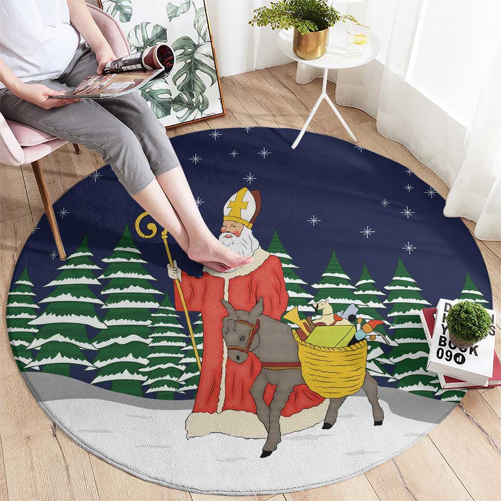 Saint Nicholas Christmas Round Carpet Xmas Holiday Patterns - Wonder Print Shop