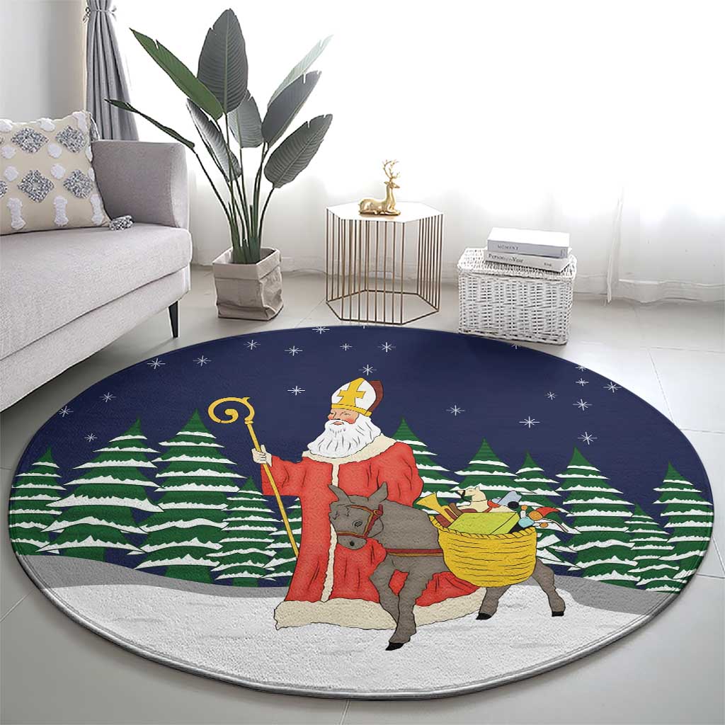 Saint Nicholas Christmas Round Carpet Xmas Holiday Patterns - Wonder Print Shop