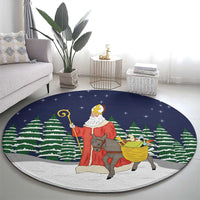 Saint Nicholas Christmas Round Carpet Xmas Holiday Patterns - Wonder Print Shop
