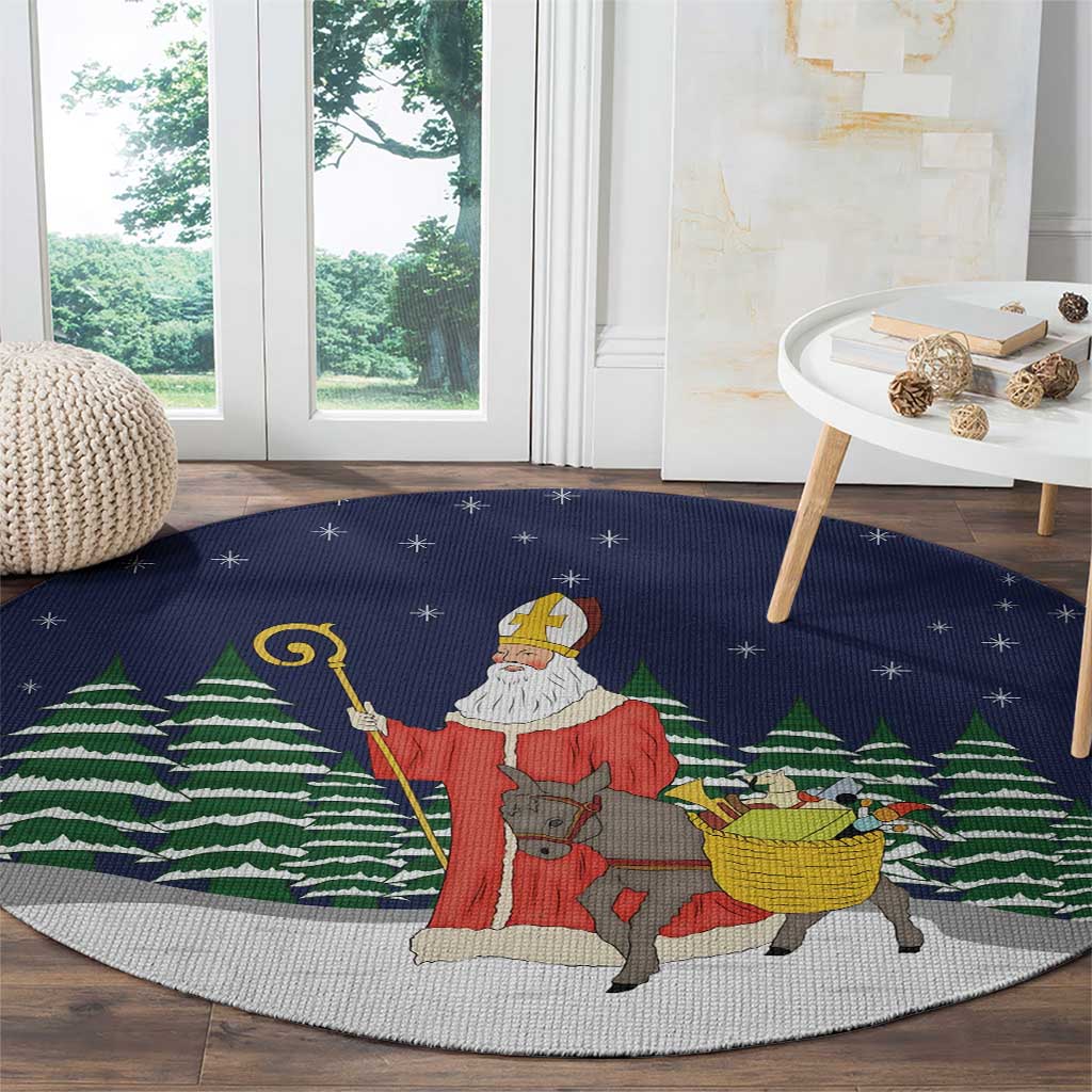 Saint Nicholas Christmas Round Carpet Xmas Holiday Patterns - Wonder Print Shop
