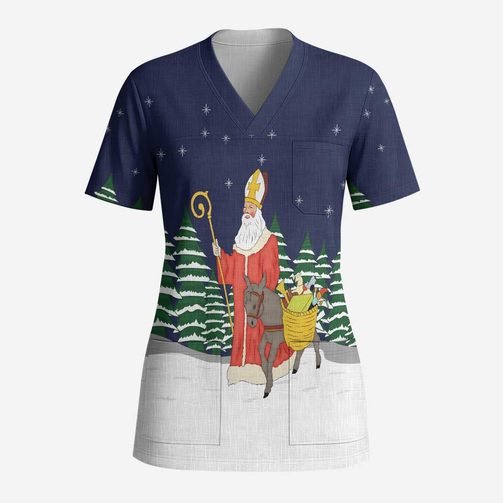 Saint Nicholas Christmas Scrub Top Xmas Holiday Patterns - Wonder Print Shop