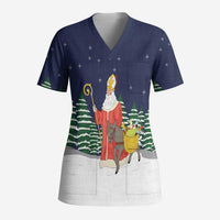 Saint Nicholas Christmas Scrub Top Xmas Holiday Patterns - Wonder Print Shop