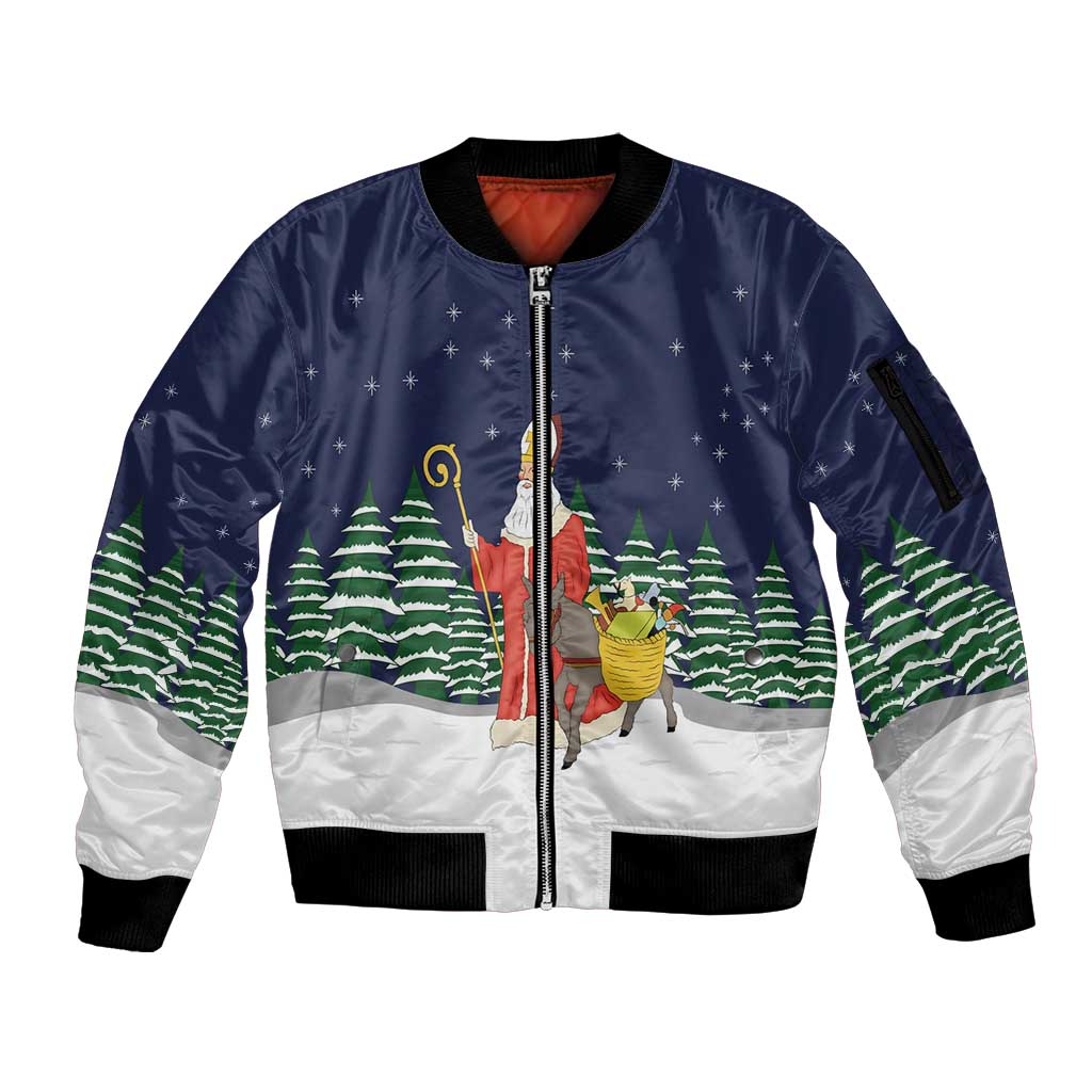 Saint Nicholas Christmas Sleeve Zip Bomber Jacket Xmas Holiday Patterns - Wonder Print Shop