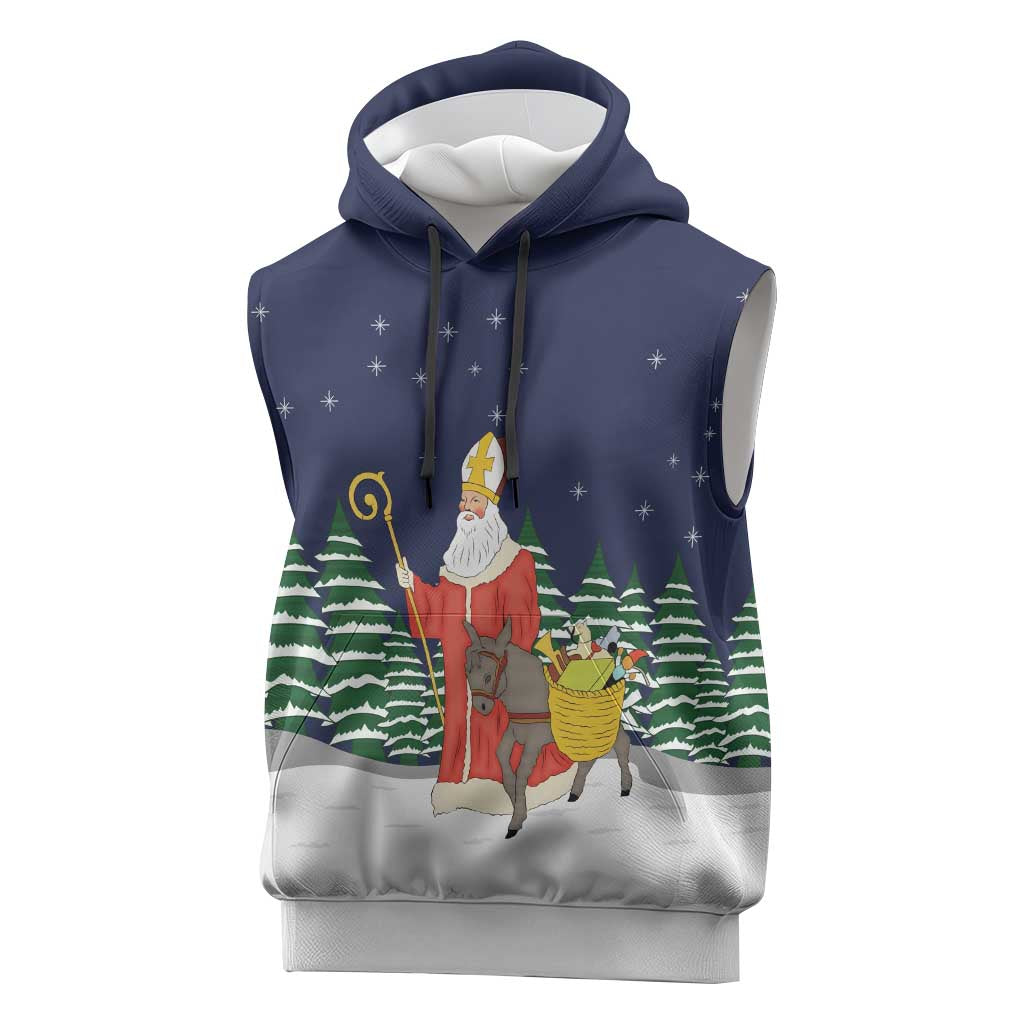 Saint Nicholas Christmas Sleeveless Hoodie Xmas Holiday Patterns - Wonder Print Shop