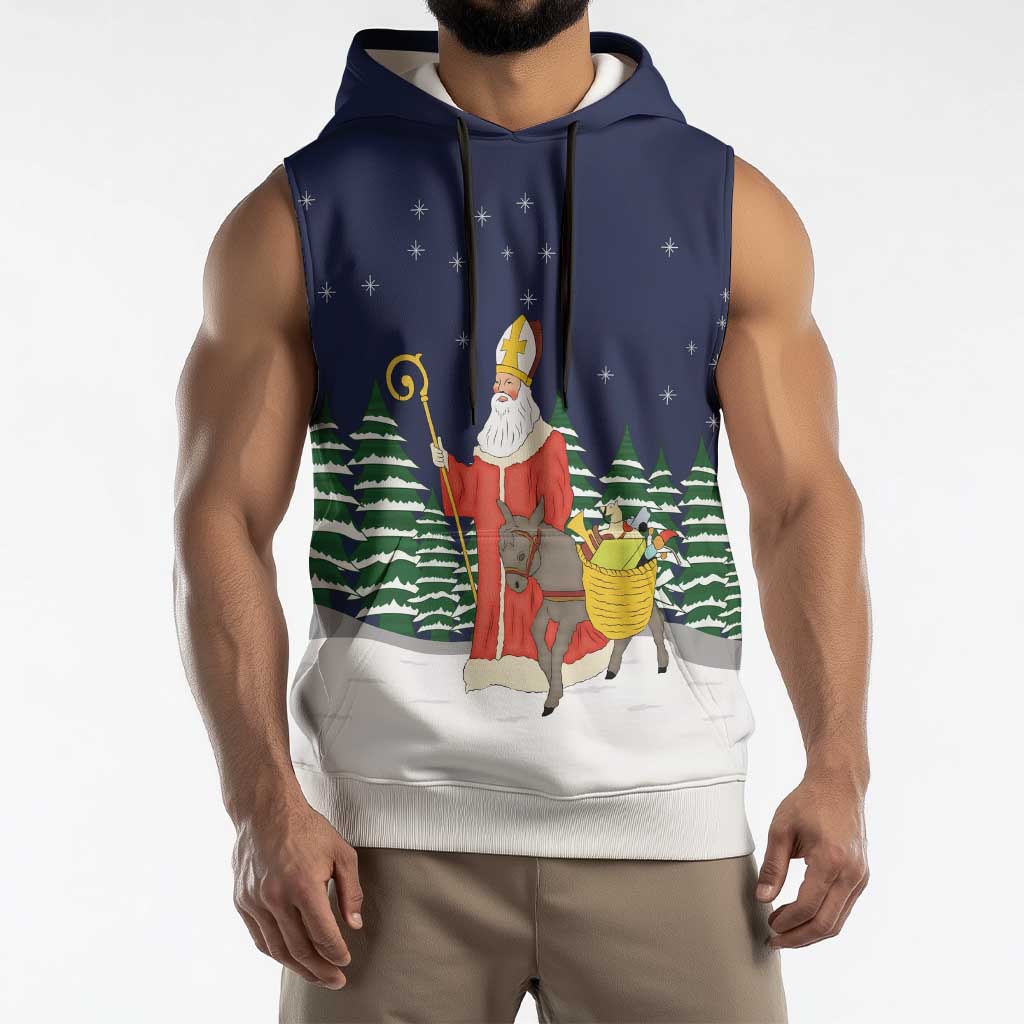 Saint Nicholas Christmas Sleeveless Hoodie Xmas Holiday Patterns - Wonder Print Shop