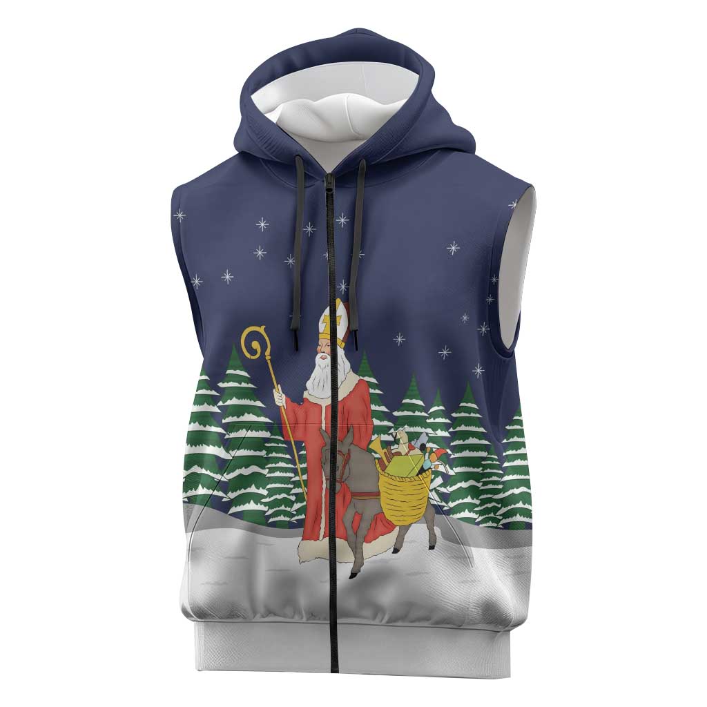 Saint Nicholas Christmas Sleeveless Zip Hoodie Xmas Holiday Patterns - Wonder Print Shop