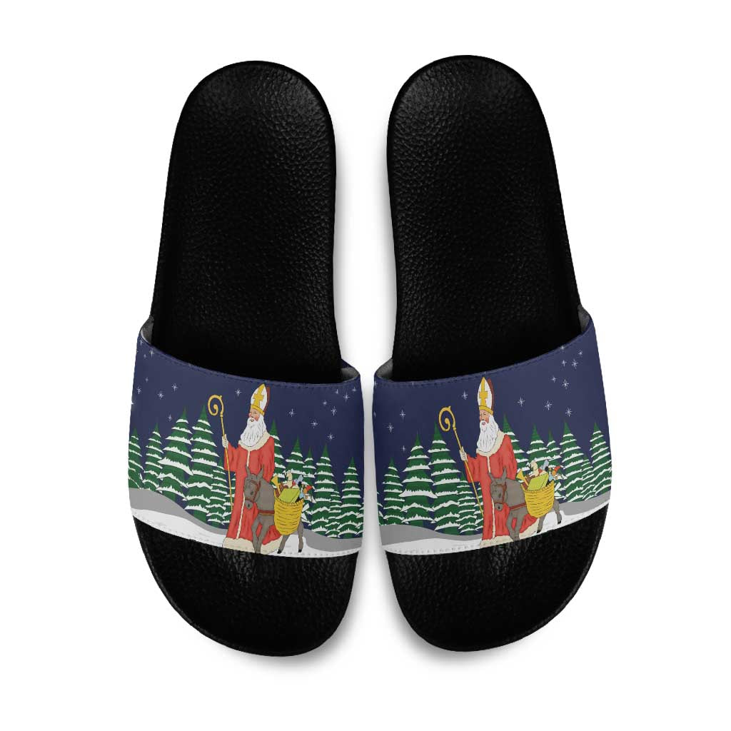Saint Nicholas Christmas Slide Sandals Xmas Holiday Patterns - Wonder Print Shop