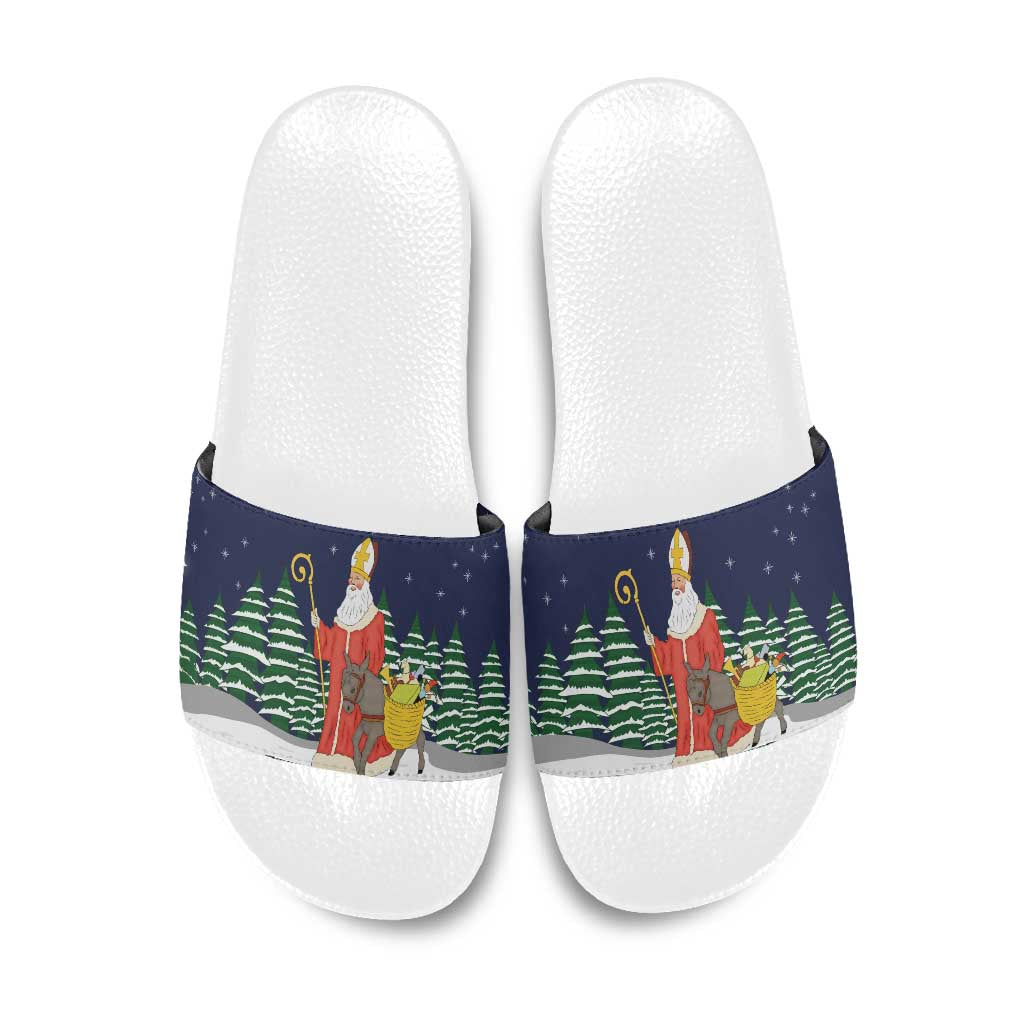 Saint Nicholas Christmas Slide Sandals Xmas Holiday Patterns - Wonder Print Shop