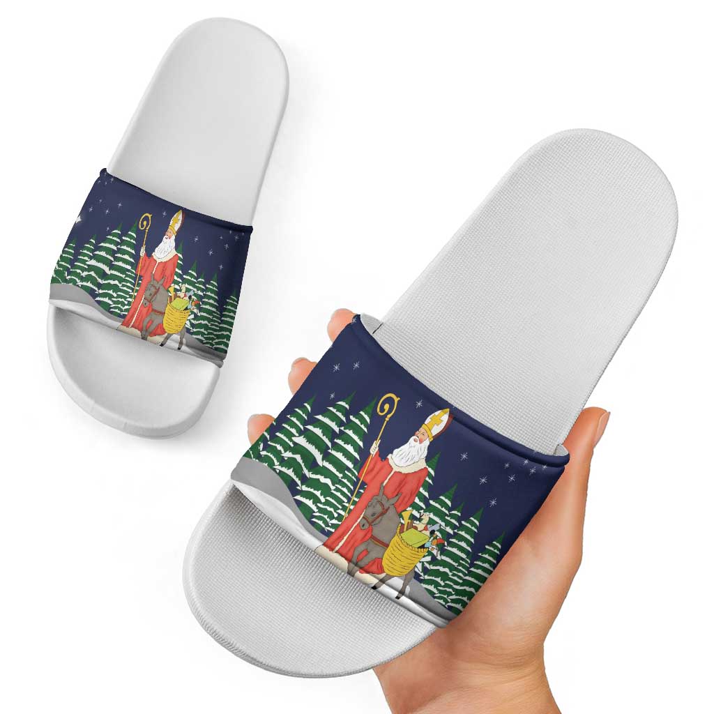 Saint Nicholas Christmas Slide Sandals Xmas Holiday Patterns - Wonder Print Shop