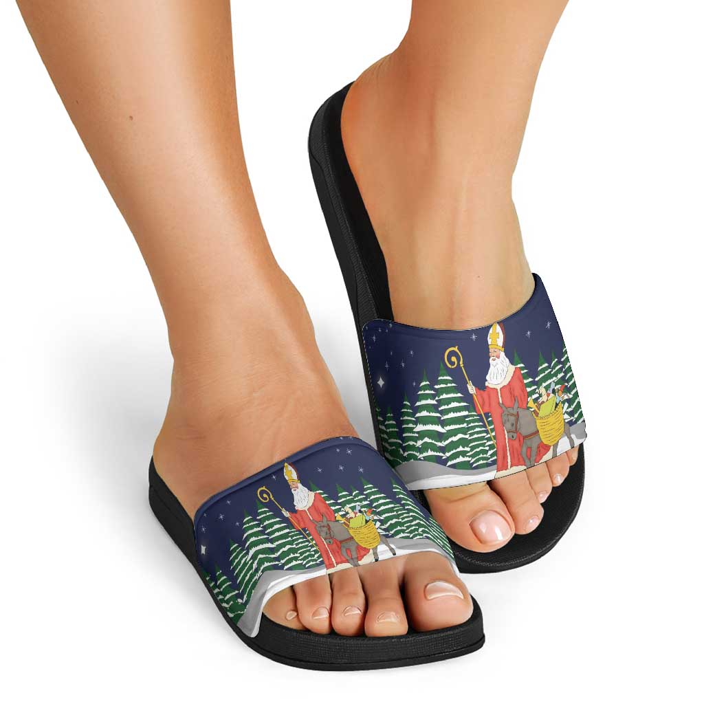 Saint Nicholas Christmas Slide Sandals Xmas Holiday Patterns - Wonder Print Shop