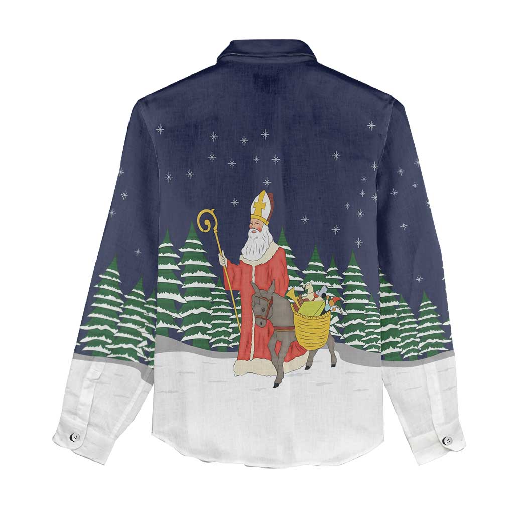 Saint Nicholas Christmas Women Casual Shirt Xmas Holiday Patterns - Wonder Print Shop
