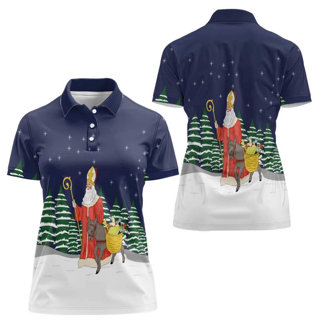 Saint Nicholas Christmas Women Polo Shirt Xmas Holiday Patterns - undefined