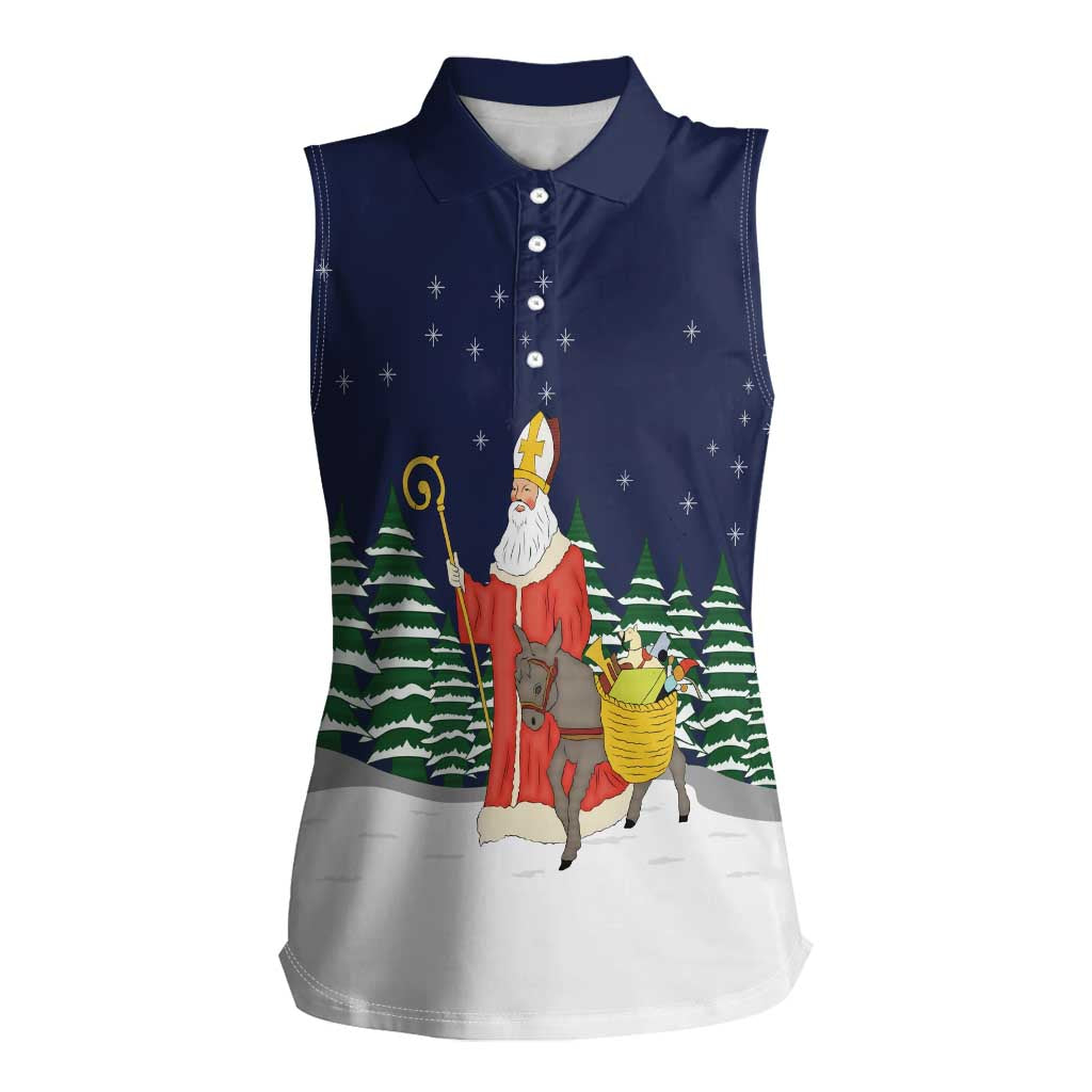 Saint Nicholas Christmas Women Sleeveless Polo Shirt Xmas Holiday Patterns - Wonder Print Shop