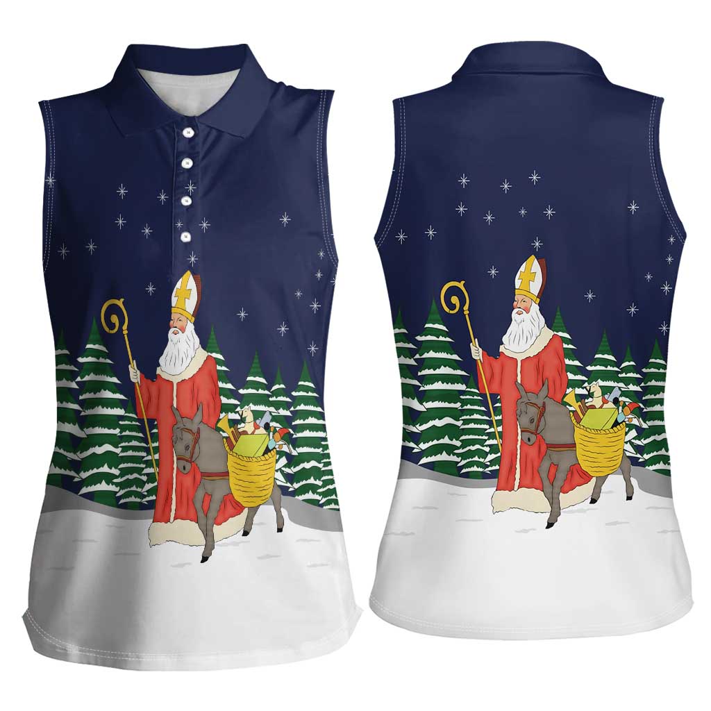 Saint Nicholas Christmas Women Sleeveless Polo Shirt Xmas Holiday Patterns - Wonder Print Shop