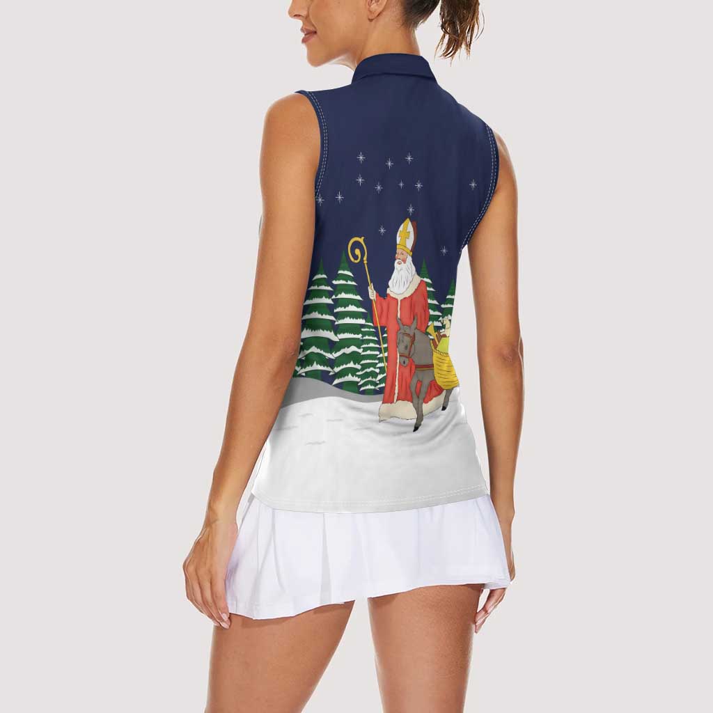 Saint Nicholas Christmas Women Sleeveless Polo Shirt Xmas Holiday Patterns - Wonder Print Shop