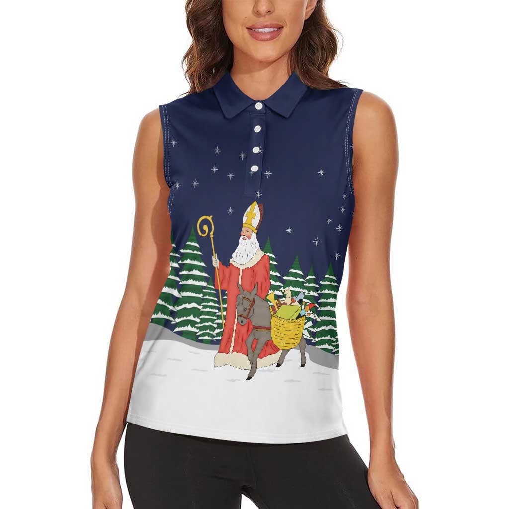 Saint Nicholas Christmas Women Sleeveless Polo Shirt Xmas Holiday Patterns - Wonder Print Shop