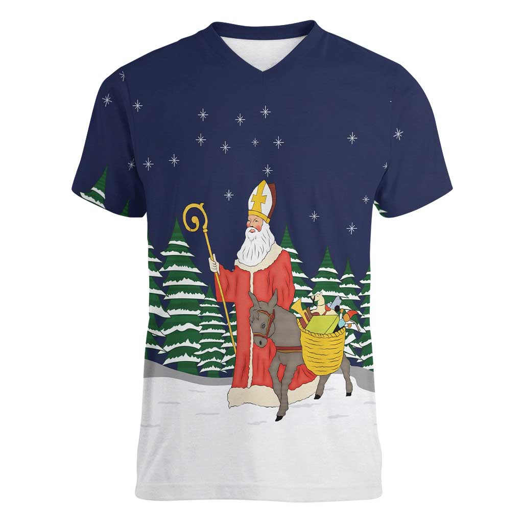 Saint Nicholas Christmas Women V-Neck T-Shirt Xmas Holiday Patterns - Wonder Print Shop