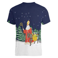 Saint Nicholas Christmas Women V-Neck T-Shirt Xmas Holiday Patterns - Wonder Print Shop
