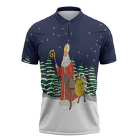 Saint Nicholas Christmas Zipper Polo Shirt Xmas Holiday Patterns - Wonder Print Shop