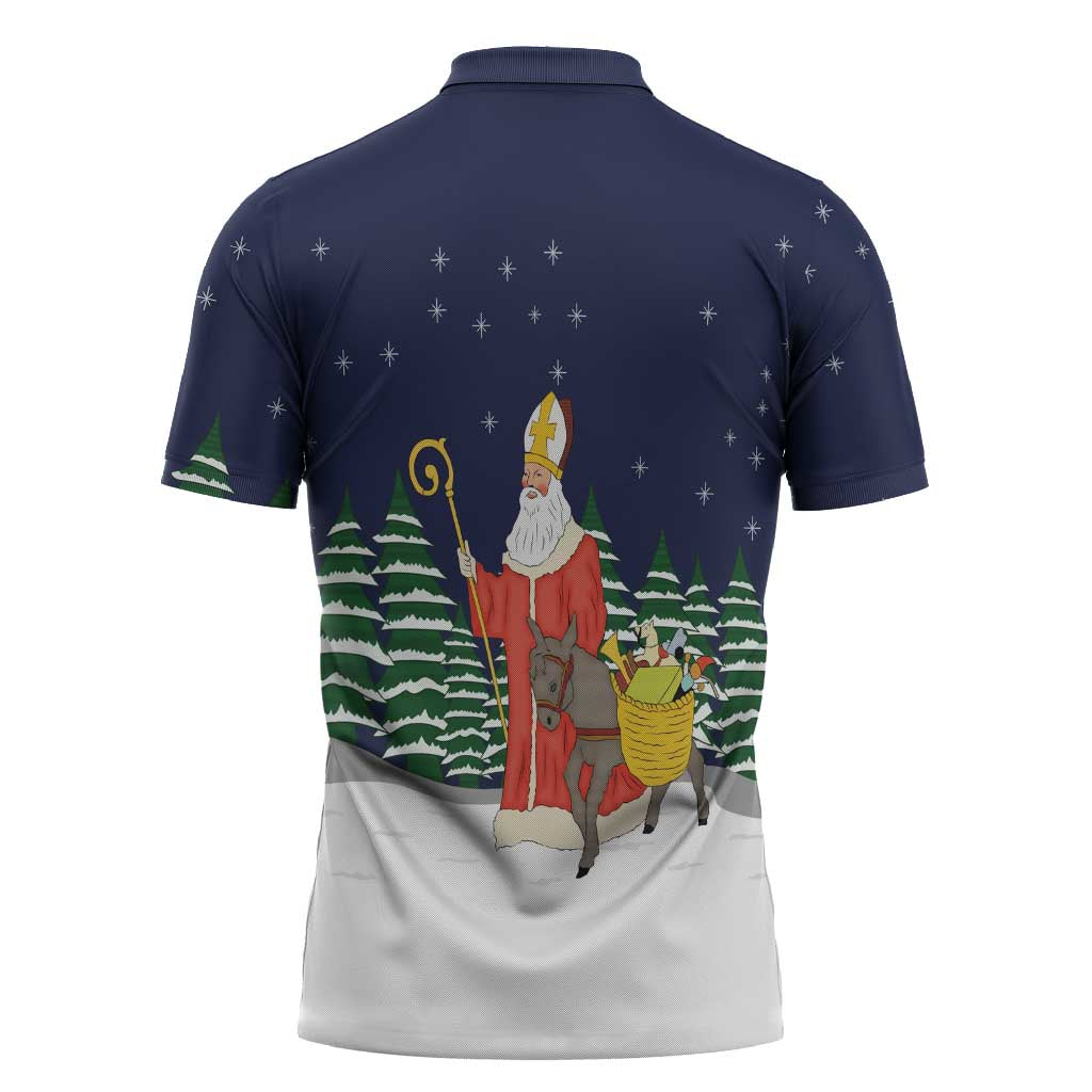 Saint Nicholas Christmas Zipper Polo Shirt Xmas Holiday Patterns - Wonder Print Shop