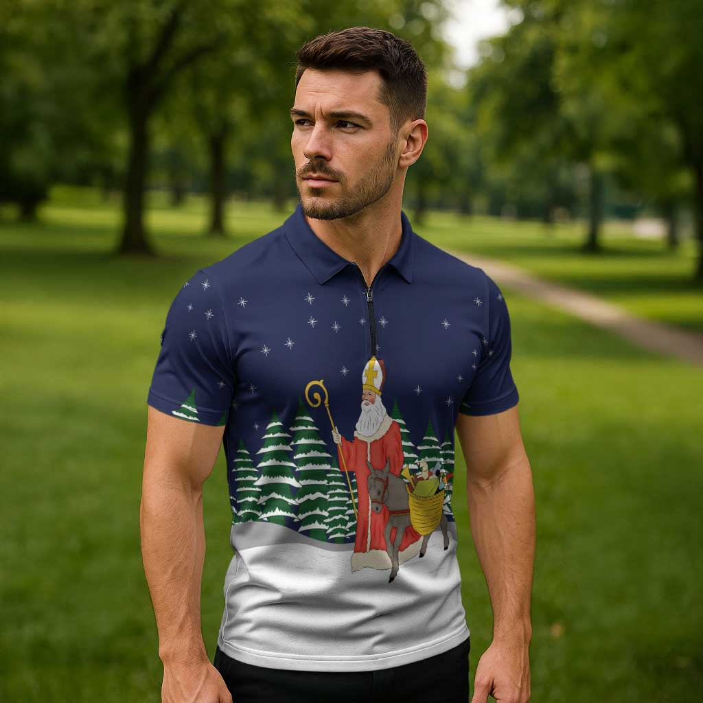 Saint Nicholas Christmas Zipper Polo Shirt Xmas Holiday Patterns - Wonder Print Shop