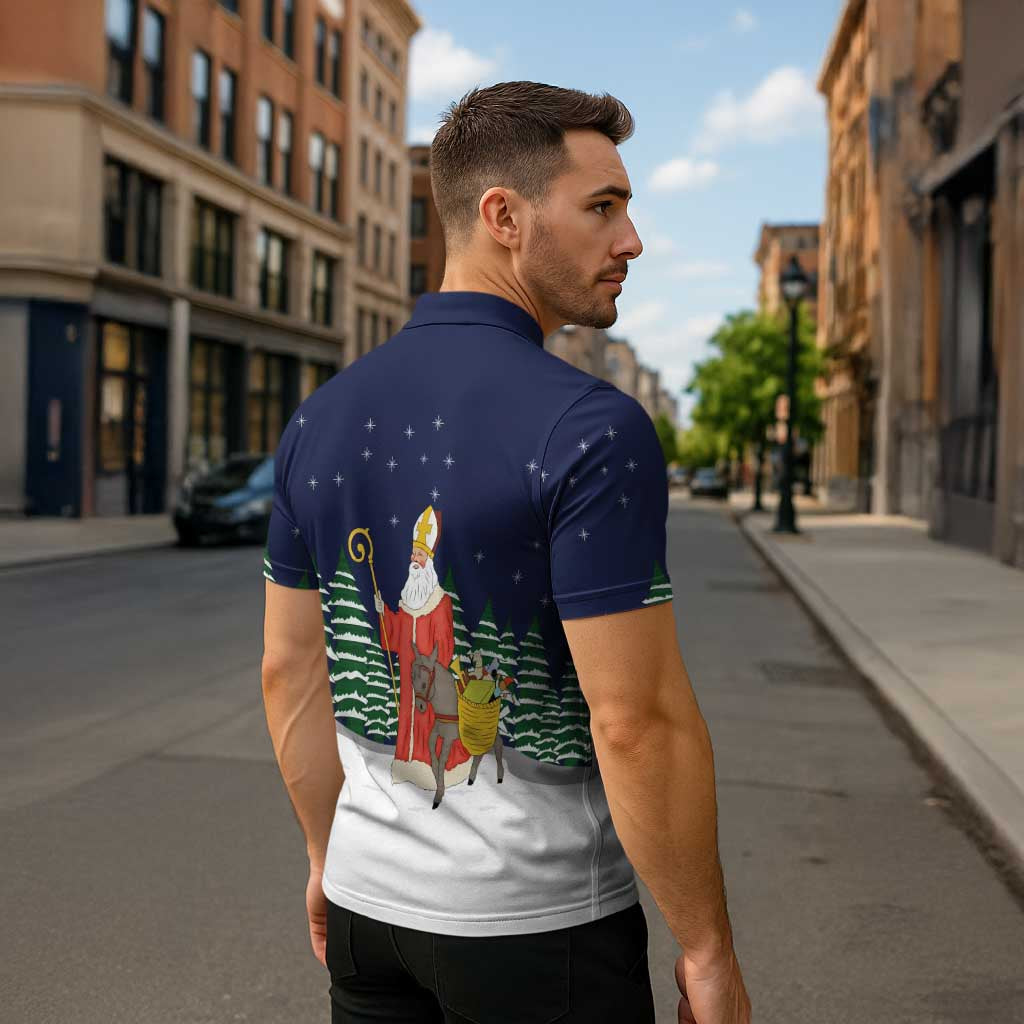 Saint Nicholas Christmas Zipper Polo Shirt Xmas Holiday Patterns - Wonder Print Shop