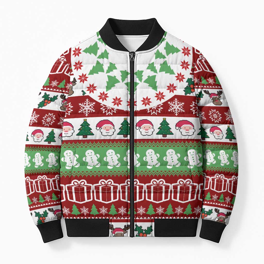 Snowman Tree Christmas Bomber Puffer Jacket Xmas Holiday Patterns - Wonder Print Shop