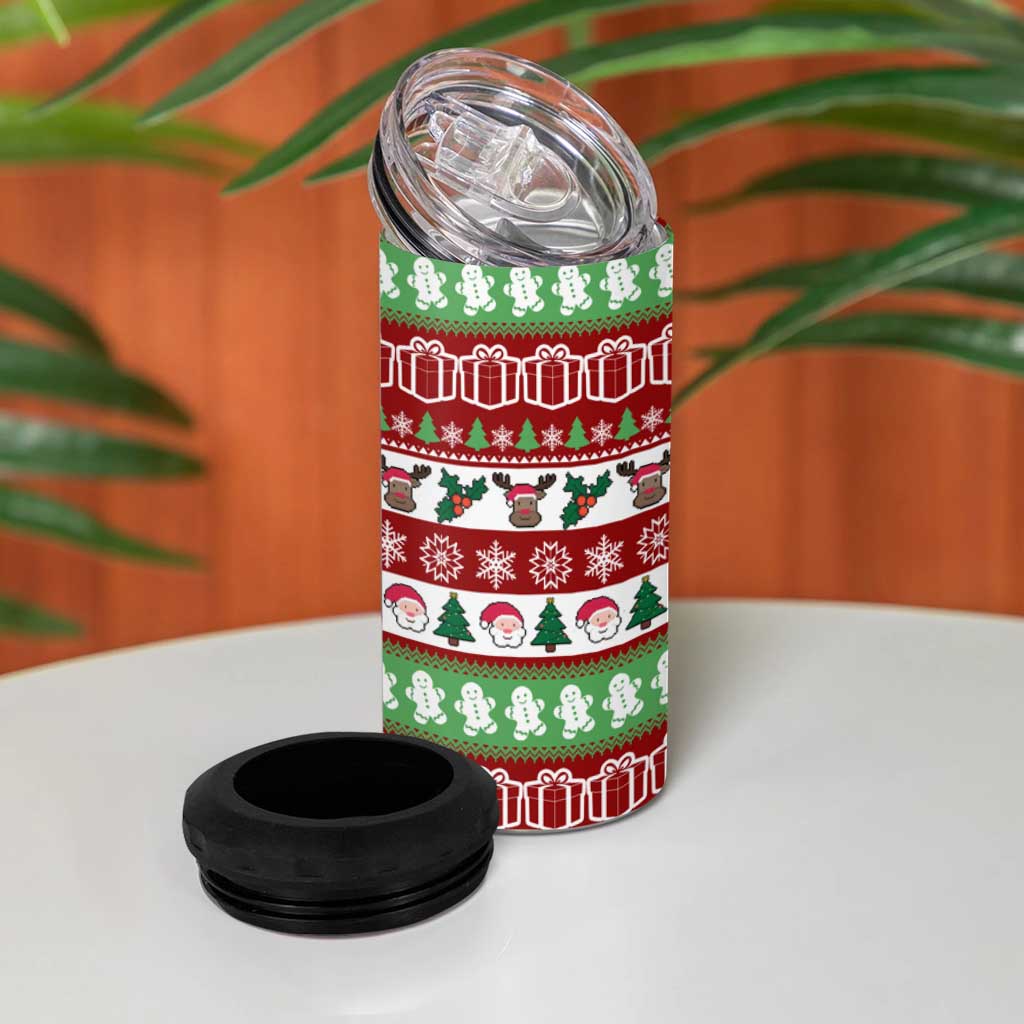 Snowman Tree Christmas 4 in 1 Can Cooler Tumbler Xmas Holiday Patterns - Wonder Print Shop