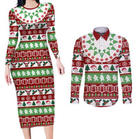 Snowman Tree Christmas Couples Matching Long Sleeve Bodycon Dress and Long Sleeve Button Shirt Xmas Holiday Patterns - Wonder Print Shop