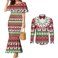 Snowman Tree Christmas Couples Matching Mermaid Dress and Long Sleeve Button Shirt Xmas Holiday Patterns - Wonder Print Shop