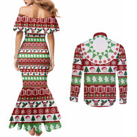 Snowman Tree Christmas Couples Matching Mermaid Dress and Long Sleeve Button Shirt Xmas Holiday Patterns - Wonder Print Shop
