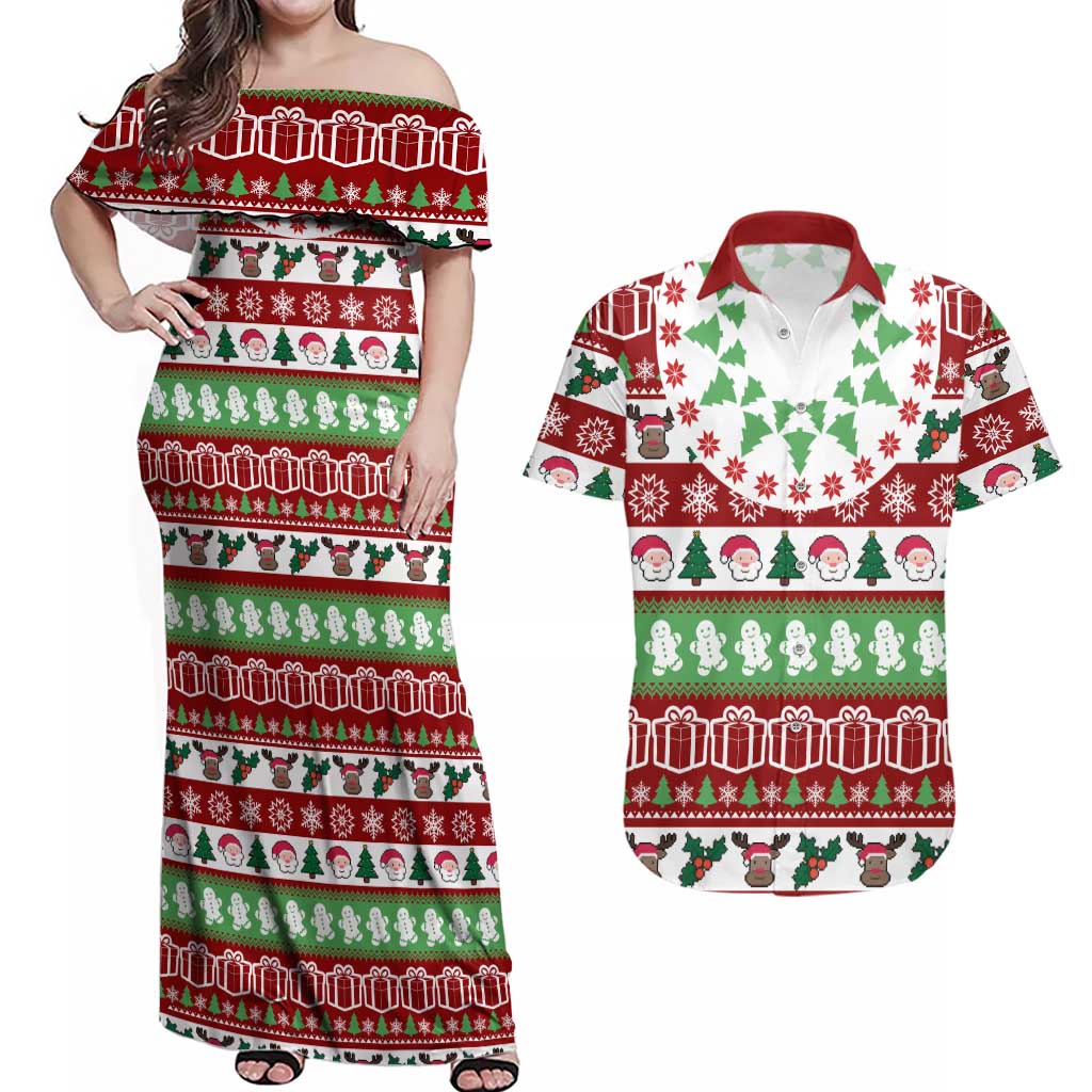 Snowman Tree Christmas Couples Matching Off Shoulder Maxi Dress and Hawaiian Shirt Xmas Holiday Patterns - Wonder Print Shop