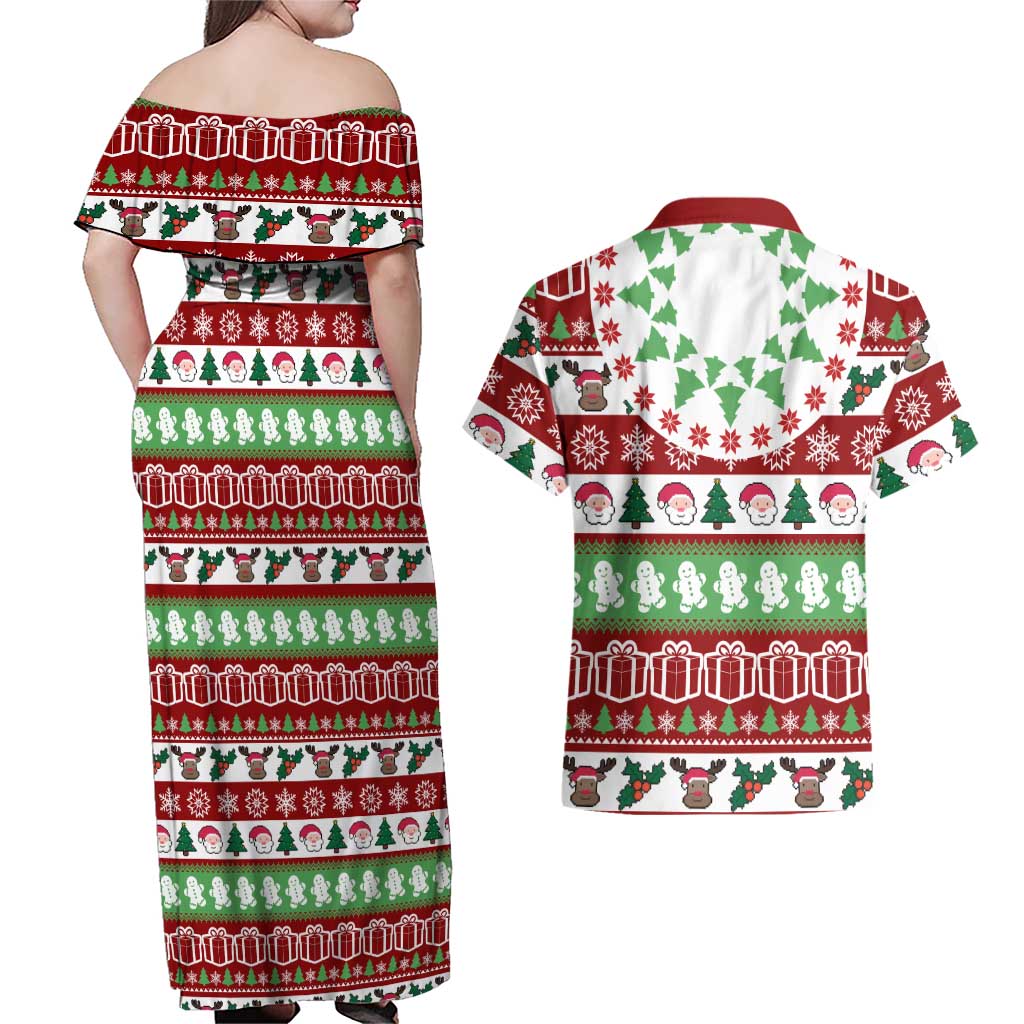 Snowman Tree Christmas Couples Matching Off Shoulder Maxi Dress and Hawaiian Shirt Xmas Holiday Patterns - Wonder Print Shop