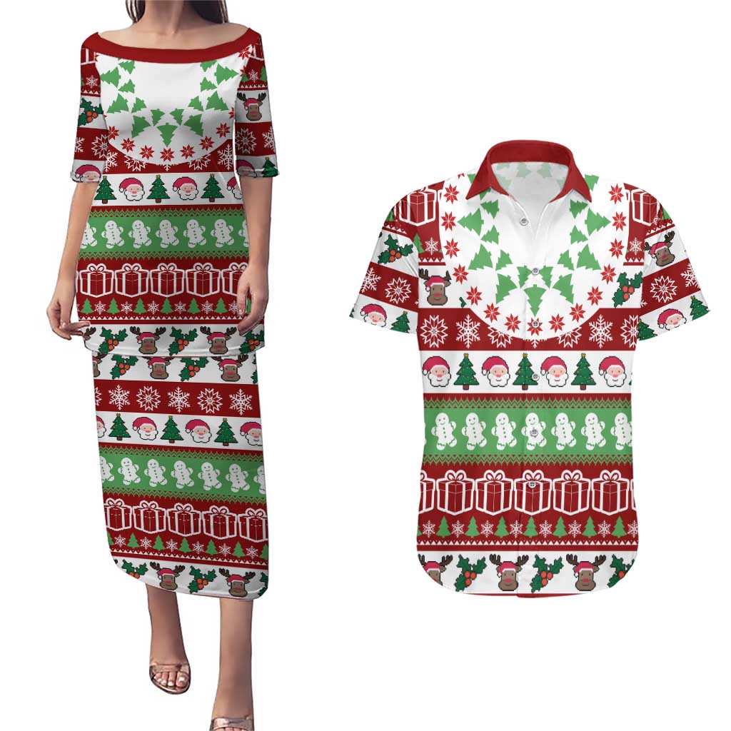 Snowman Tree Christmas Couples Matching Puletasi and Hawaiian Shirt Xmas Holiday Patterns - Wonder Print Shop
