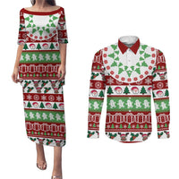 Snowman Tree Christmas Couples Matching Puletasi and Long Sleeve Button Shirt Xmas Holiday Patterns - Wonder Print Shop