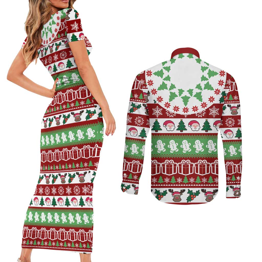 Snowman Tree Christmas Couples Matching Short Sleeve Bodycon Dress and Long Sleeve Button Shirt Xmas Holiday Patterns - Wonder Print Shop