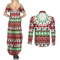 Snowman Tree Christmas Couples Matching Summer Maxi Dress and Long Sleeve Button Shirt Xmas Holiday Patterns - Wonder Print Shop