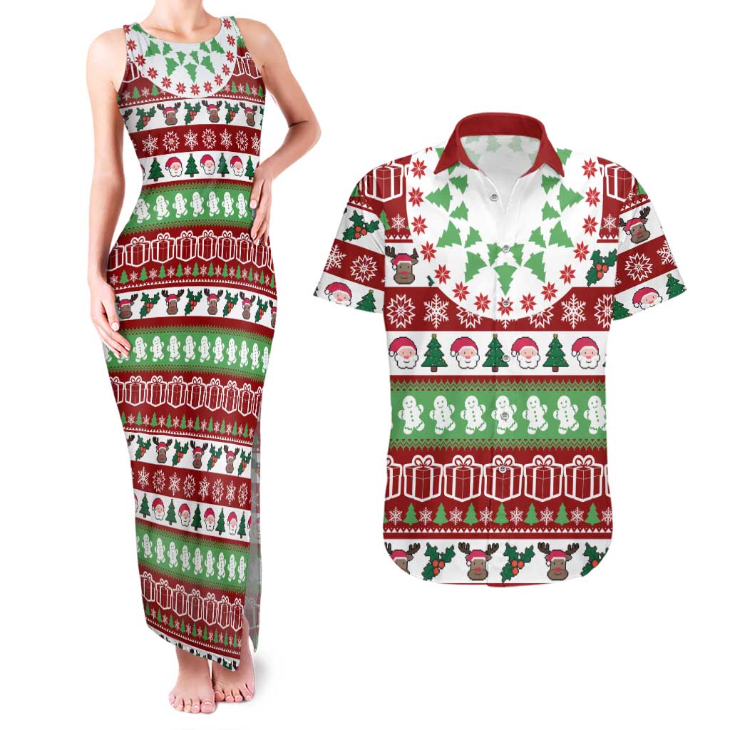 Snowman Tree Christmas Couples Matching Tank Maxi Dress and Hawaiian Shirt Xmas Holiday Patterns - Wonder Print Shop