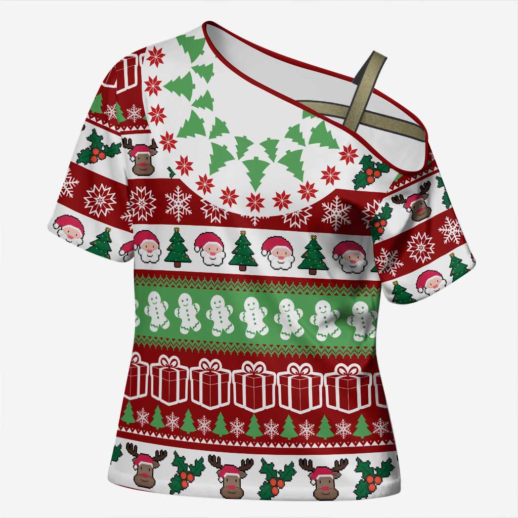 Snowman Tree Christmas Cross Shoulder Shirt Xmas Holiday Patterns - Wonder Print Shop