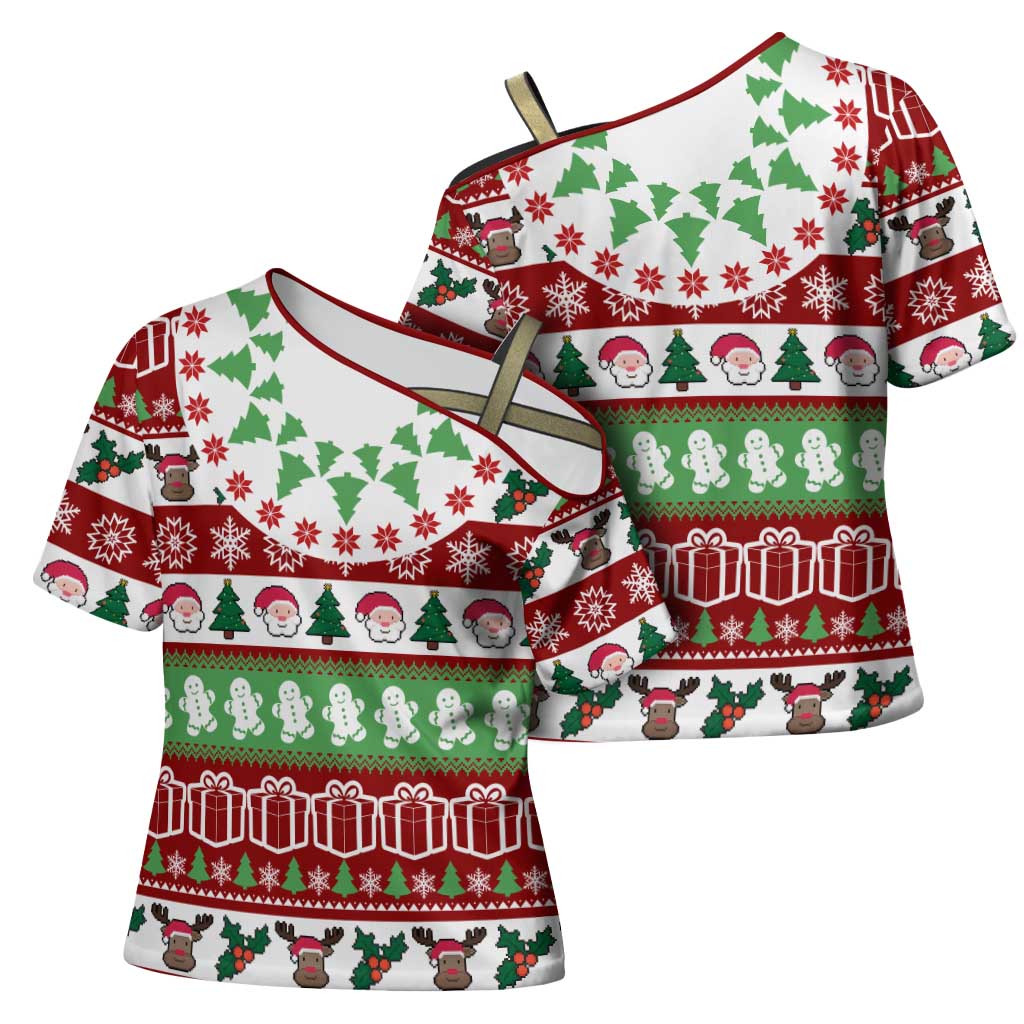 Snowman Tree Christmas Cross Shoulder Shirt Xmas Holiday Patterns - Wonder Print Shop