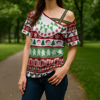 Snowman Tree Christmas Cross Shoulder Shirt Xmas Holiday Patterns - Wonder Print Shop