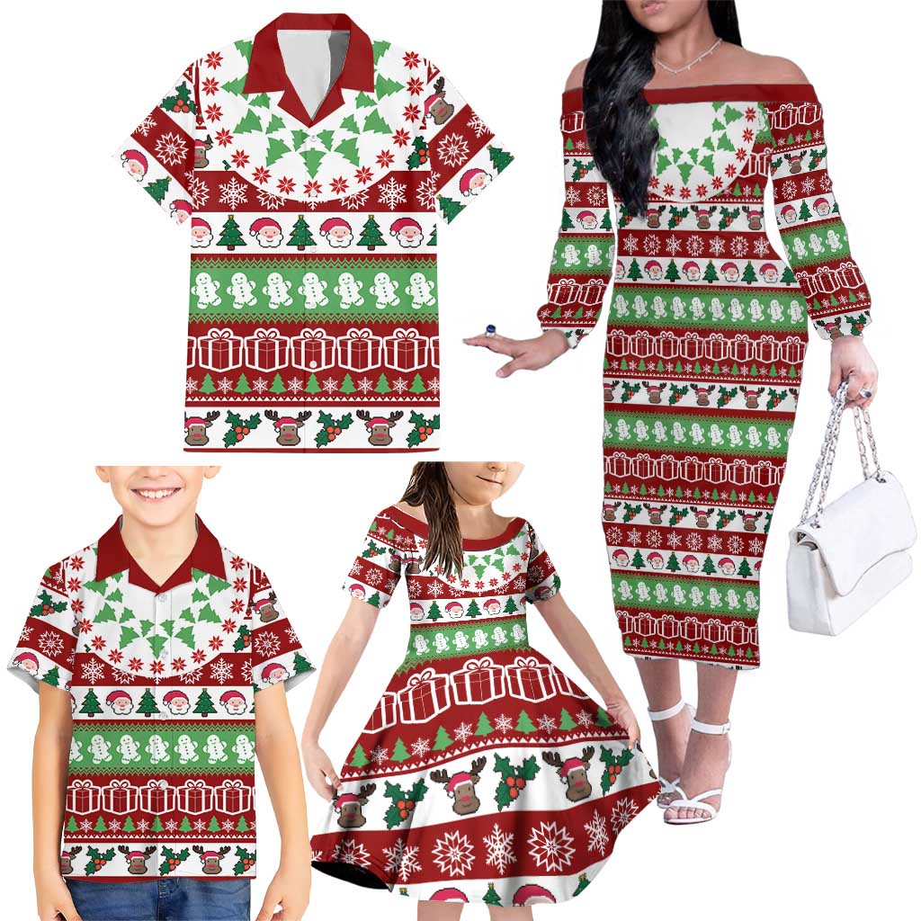 Snowman Tree Christmas Family Matching Off The Shoulder Long Sleeve Dress and Hawaiian Shirt Xmas Holiday Patterns - Wonder Print Shop