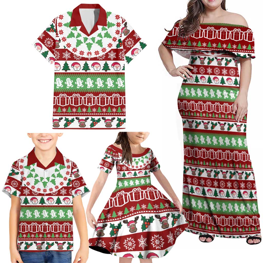 Snowman Tree Christmas Family Matching Off Shoulder Maxi Dress and Hawaiian Shirt Xmas Holiday Patterns - Wonder Print Shop