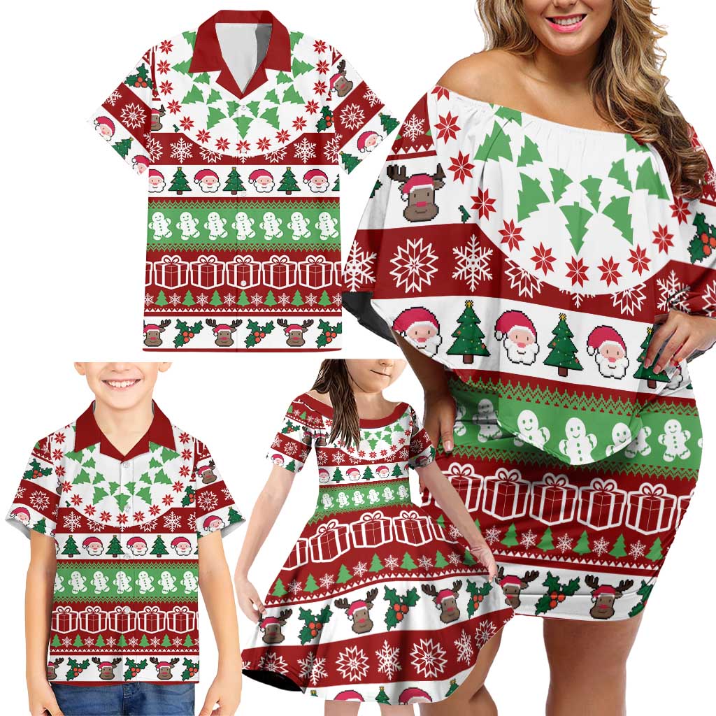Snowman Tree Christmas Family Matching Off Shoulder Short Dress and Hawaiian Shirt Xmas Holiday Patterns - Wonder Print Shop
