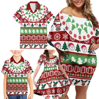 Snowman Tree Christmas Family Matching Off Shoulder Short Dress and Hawaiian Shirt Xmas Holiday Patterns - Wonder Print Shop