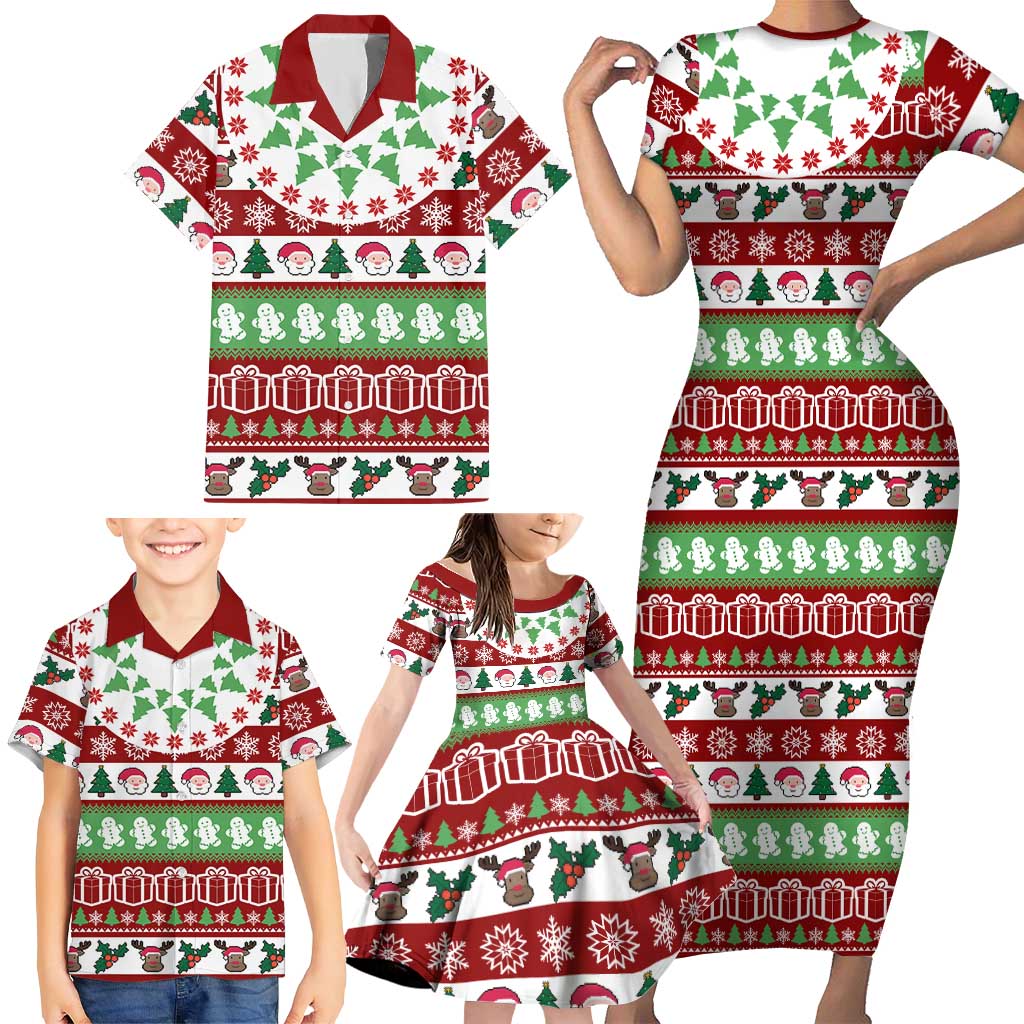 Snowman Tree Christmas Family Matching Short Sleeve Bodycon Dress and Hawaiian Shirt Xmas Holiday Patterns - Wonder Print Shop