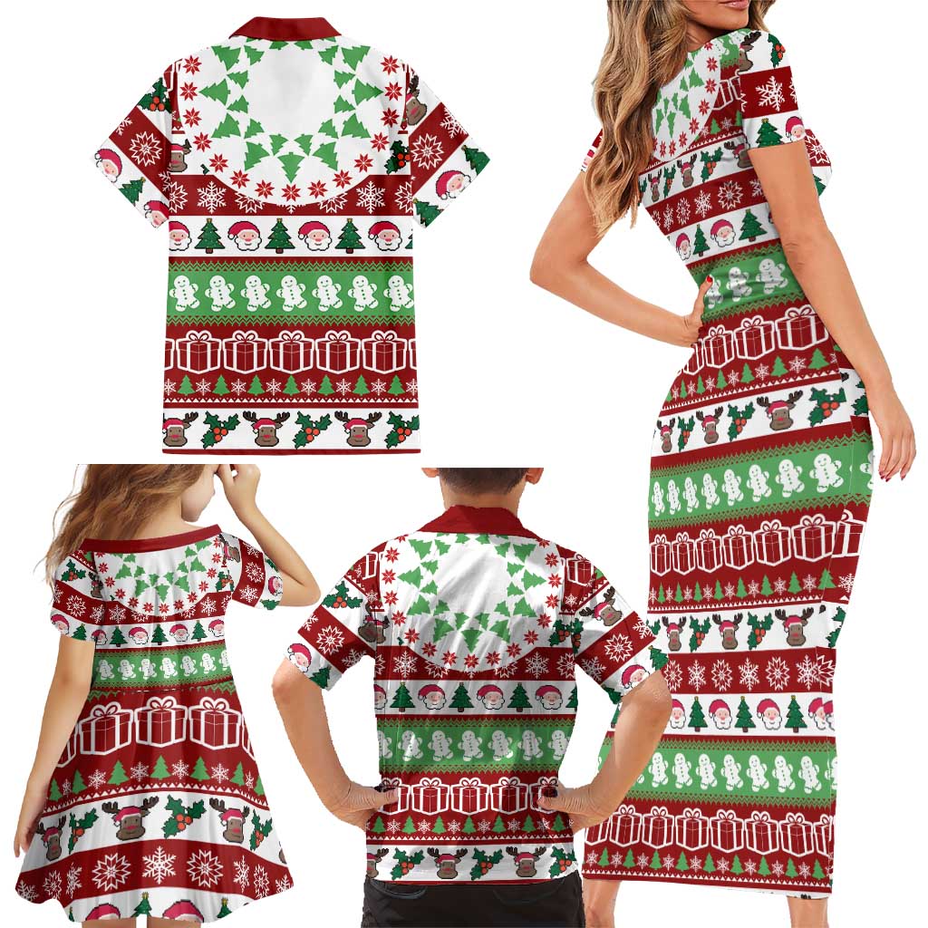 Snowman Tree Christmas Family Matching Short Sleeve Bodycon Dress and Hawaiian Shirt Xmas Holiday Patterns - Wonder Print Shop
