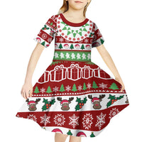 Snowman Tree Christmas Kid Short Sleeve Dress Xmas Holiday Patterns - Wonder Print Shop