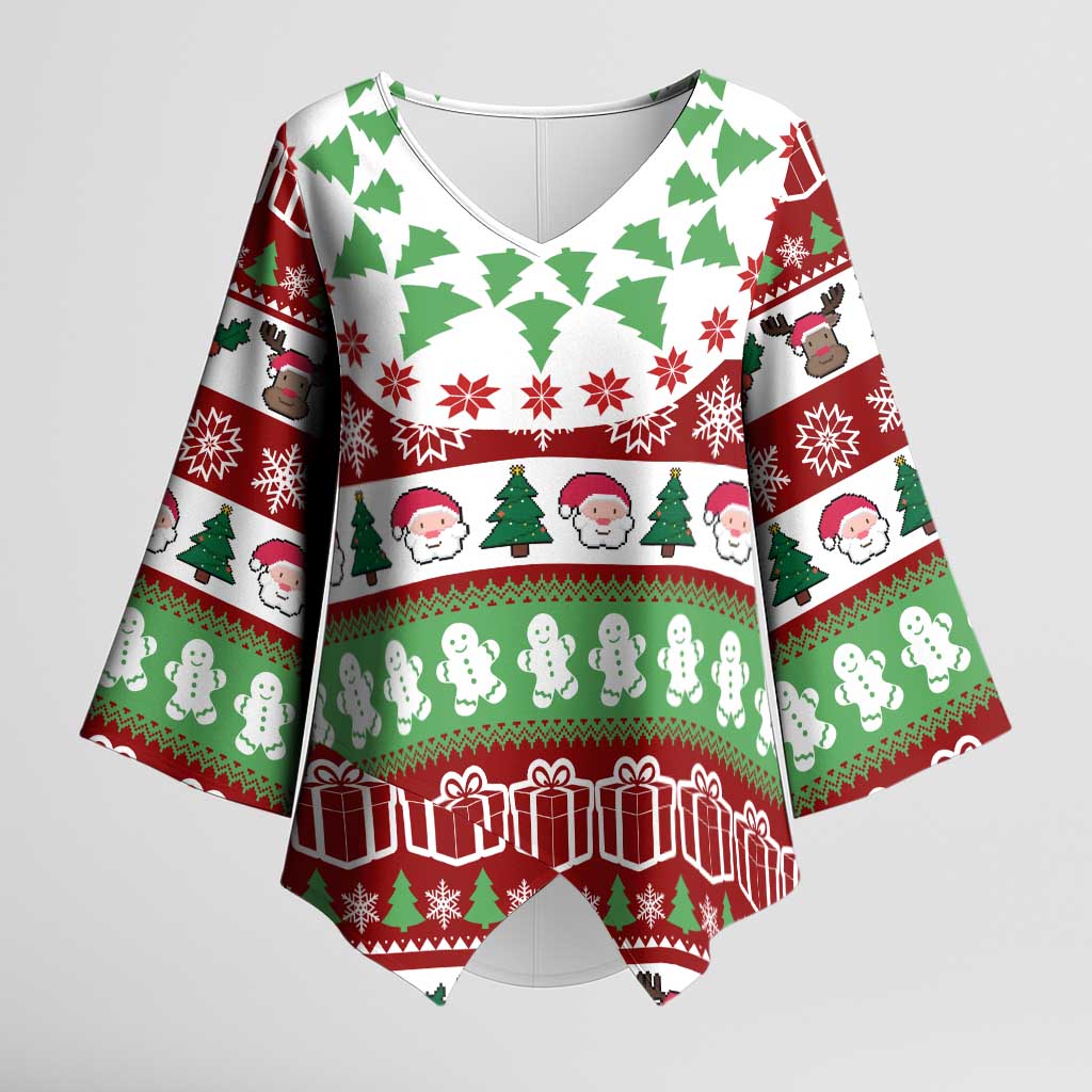 Snowman Tree Christmas Kimono Sleeve Blouse Xmas Holiday Patterns - Wonder Print Shop